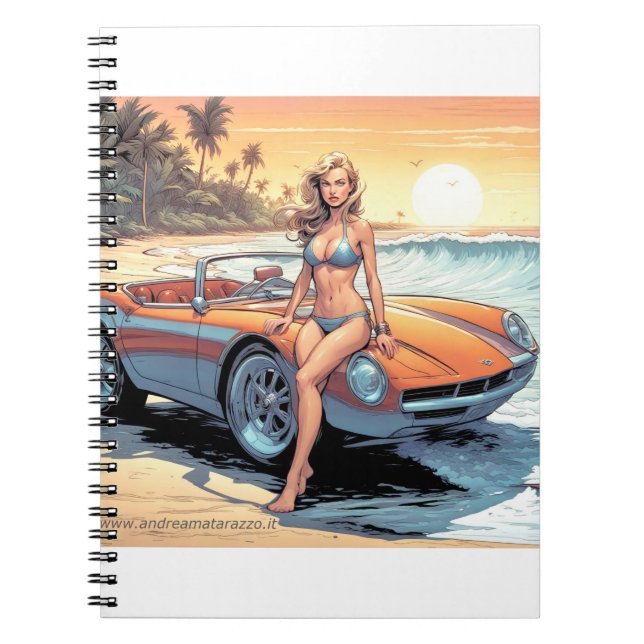 Caderno Espiral Garota com carro esportivo (Frente)