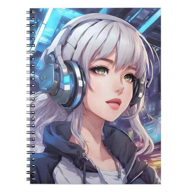 Caderno Espiral Garota com fones de ouvido (Frente)