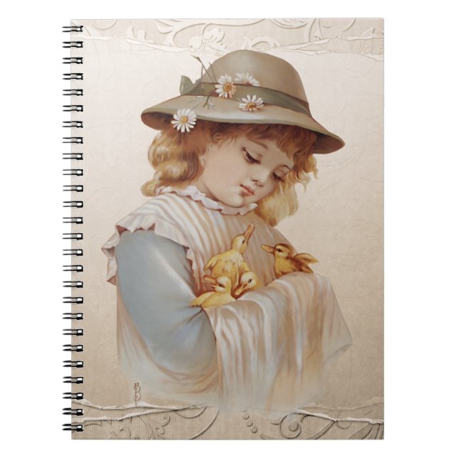 Caderno Espiral Garota com Patos Bebês (Frente)