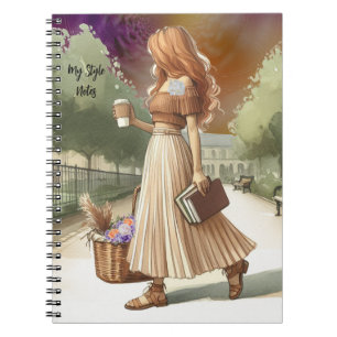 Caderno Espiral Garota da Moda com Cabelo Ruivo e Journal Booksboo