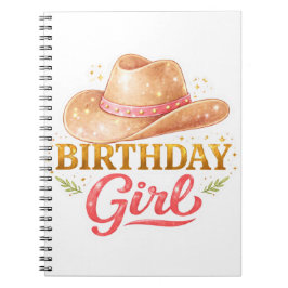 Caderno Espiral Garota de Aniversário Com Chapéu de Cowgirl