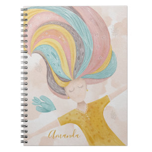 Caderno Espiral Garota de desenho bonitinha de Watercolor. Fantasi