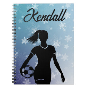 Caderno Espiral Garota de futebol personalizada no floco de neve d
