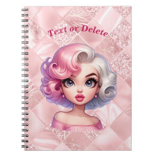 Caderno Espiral Garota de Glamour Retro Animada Linda Cartoon