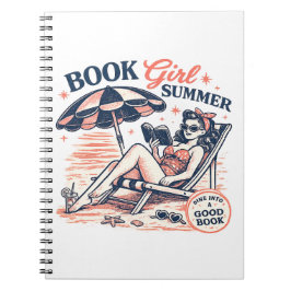 Caderno Espiral Garota de Livro de Verão Retro Praia Leitura
