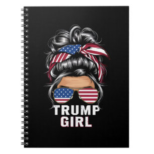 Caderno Espiral Garota do Trump Cabelo Desarrumado Bandeira dos EU