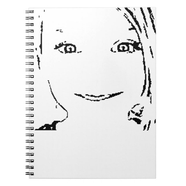 Caderno Espiral Garota Doce, Retrato Branco Negro, Olhos Brilhante (Frente)