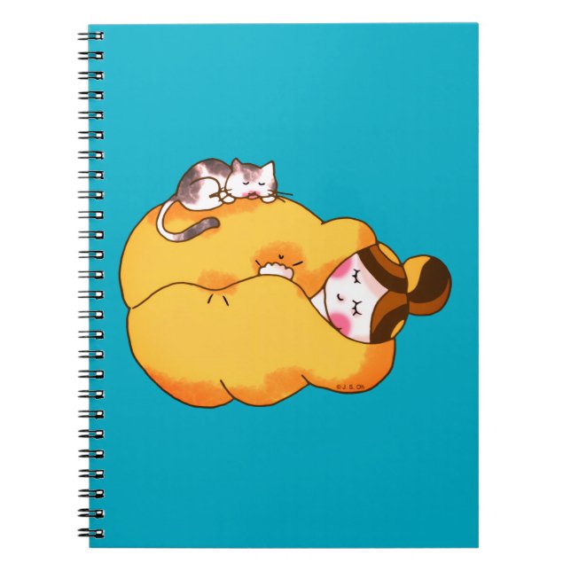 Caderno Espiral Garota Dormindo com Gato Louco (Frente)