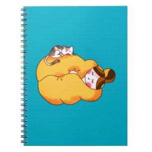 Caderno Espiral Garota Dormindo com Gato Louco