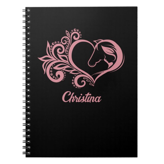 Caderno Espiral Garota Feminina de Cavalo de Coração Rosa Coquette (Frente)