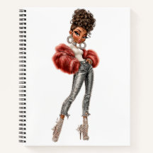 Caderno Espiral Garota Glamour com Pelagem Vermelh