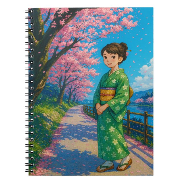 Caderno Espiral "Garota Kimono - Notebook Cherry Blossom (Frente)