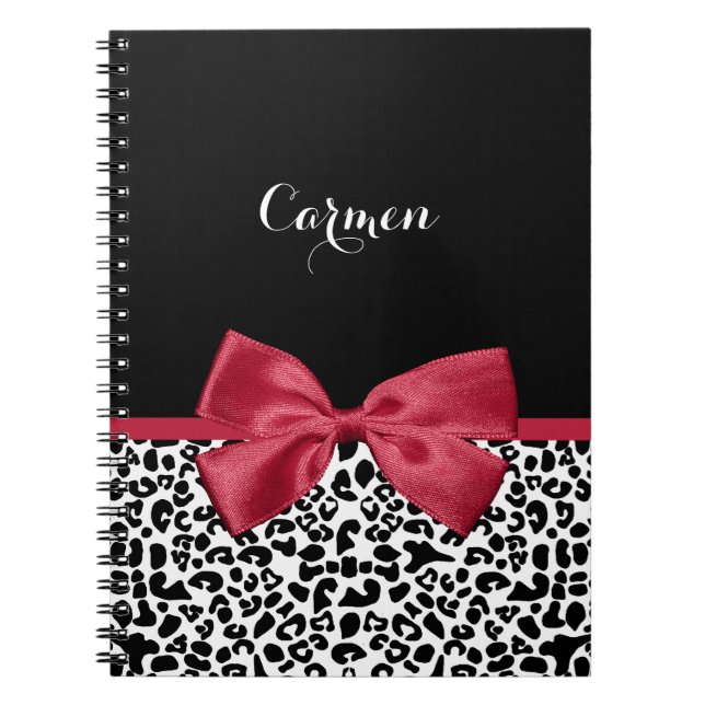 Caderno Espiral Garota Leopard Imprime Fita Vermelha Brilhante Com (Frente)