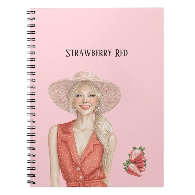 Caderno Espiral Garota Loira Morango Vermelho (Frente)