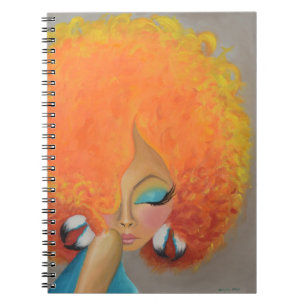 Caderno Espiral Garota no Fogo! Mulher Negra, Cabelo Colorido