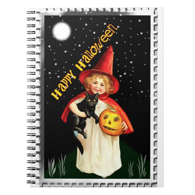 Caderno Espiral Garota Nostálgica, Jack-o-lanterno e Gato (Frente)