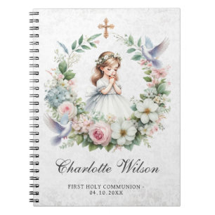 Caderno Espiral Garota Oradora Dovas Brancas Floral Primeira Comun