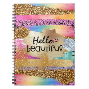 Caderno Espiral Garota, ouro do arco-íris, olá, belo coração