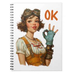 Caderno Espiral Garota Steampunk Gesto OK Confiante