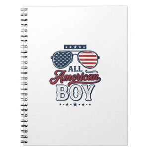Caderno Espiral Garoto Americano Óculos de Sol Patrióticos Camisa