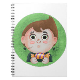 Caderno Espiral Garoto bonitinho numa fantasia de Halloween monstr