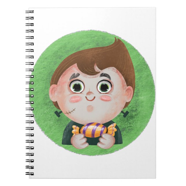 Caderno Espiral Garoto bonitinho numa fantasia de Halloween monstr (Frente)