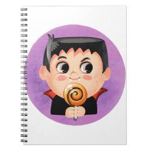 Caderno Espiral Garoto bonito com fantasia de Halloween de vampiro