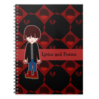 Caderno Espiral Garoto Emo Triste Solitário Diversão Desenho Carto