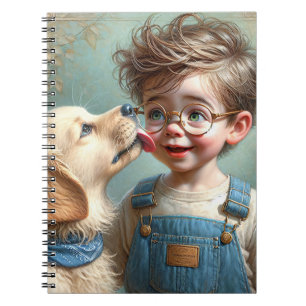 Caderno Espiral Garoto Pequeno Com Pet Puppy