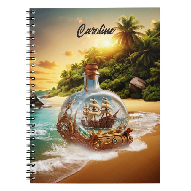 Caderno Espiral Garrafa única e incrível com navio (Frente)