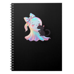 Caderno Espiral Gata Fofo Abraçando Fantasma Holográfico Fofo Garo