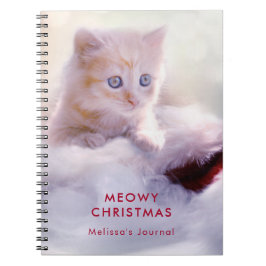 Caderno Espiral Gatinho Bonito Descansando em um Papai Noel Feliz 