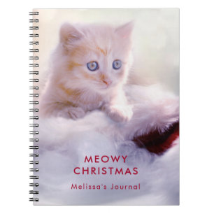 Caderno Espiral Gatinho Bonito Descansando em um Papai Noel Feliz