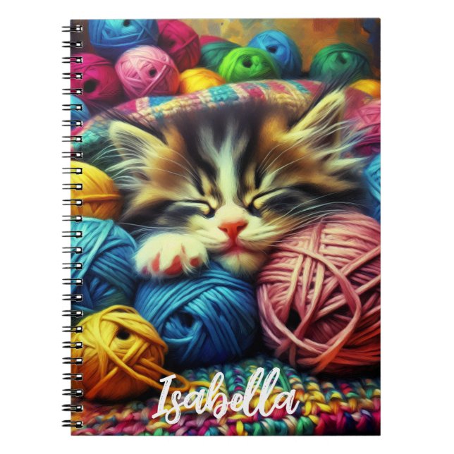 Caderno Espiral Gatinho bonito dormindo debaixo de um cobertor (Frente)