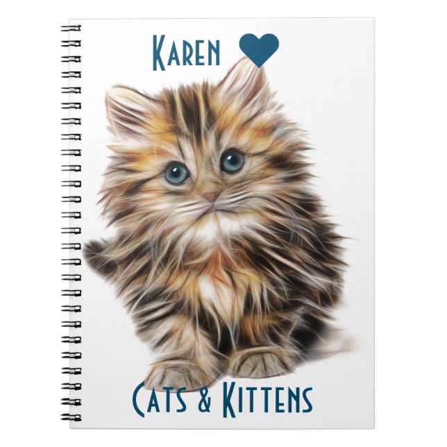 Caderno Espiral Gatinho Bonito Fluffy Com Olhos Azuis (Frente)