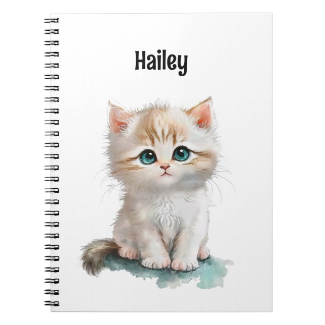 Caderno Espiral Gatinho Cinto Aquarela com Notebook Azul (Frente)