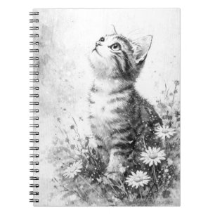 Caderno Espiral Gatinho Curioso em Flores Silvestres – Preto e Bra
