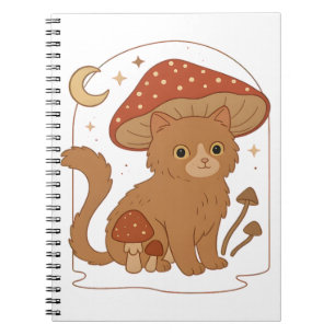 Caderno Espiral Gatinho de Cogumelo Cottagecore com Chapéu � Estét
