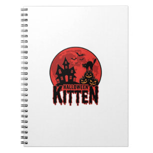 Caderno Espiral Gatinho de Halloween Casa Assombrada Gato Gráfico_