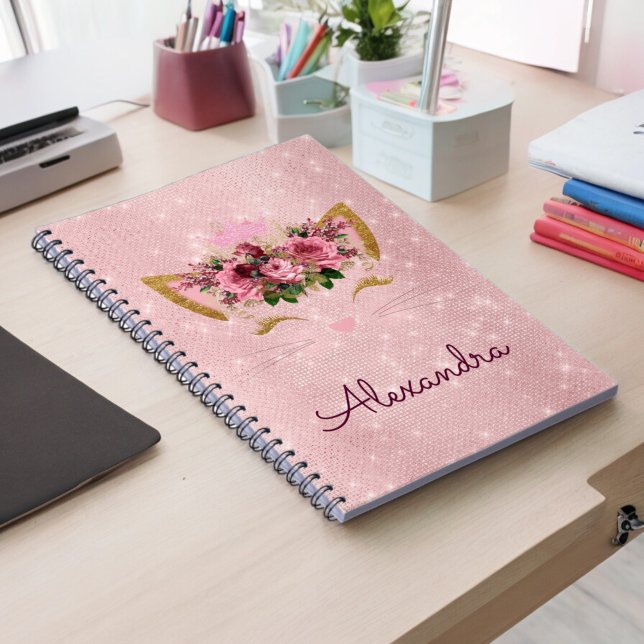 Caderno Espiral Gatinho Dourado Sparkle Princess Monograma Nome do (Criador carregado)