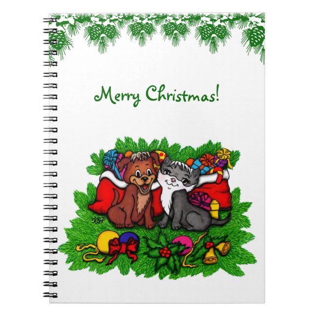 Caderno Espiral Gatinho e puppy, XMas feliz (Frente)