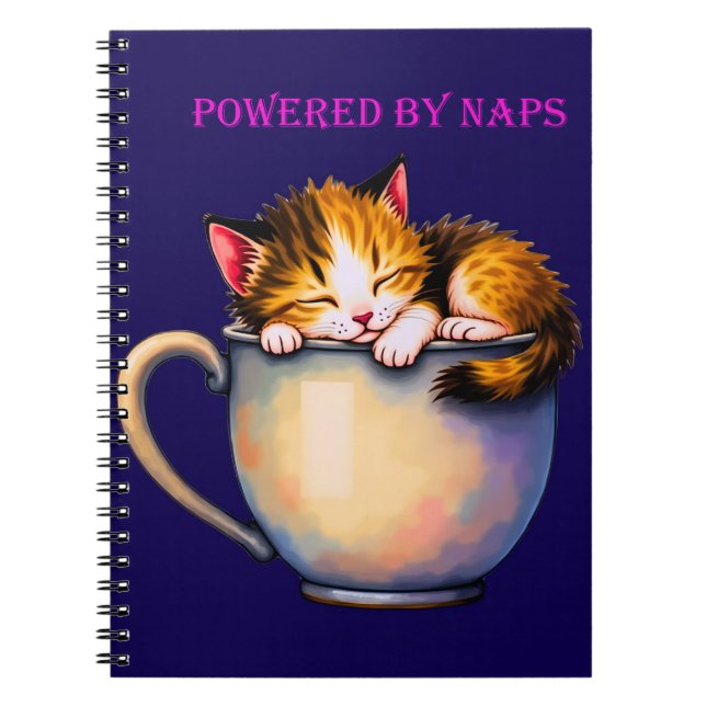 Caderno Espiral Gatinho Engraçado "Powered by Naps" (Frente)