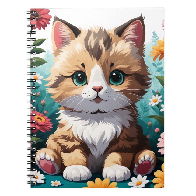 Caderno Espiral Gatinho & Flores (Frente)
