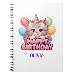 Caderno Espiral Gatinho Fofo Aniversário Personalizado para Menina
