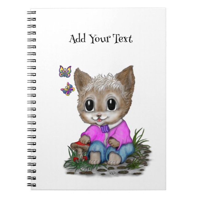 Caderno Espiral Gatinho Fofo e Borboleta (Frente)