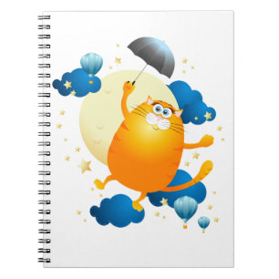 Caderno Espiral Gatinho Fofo Voando com Guarda-Chuva