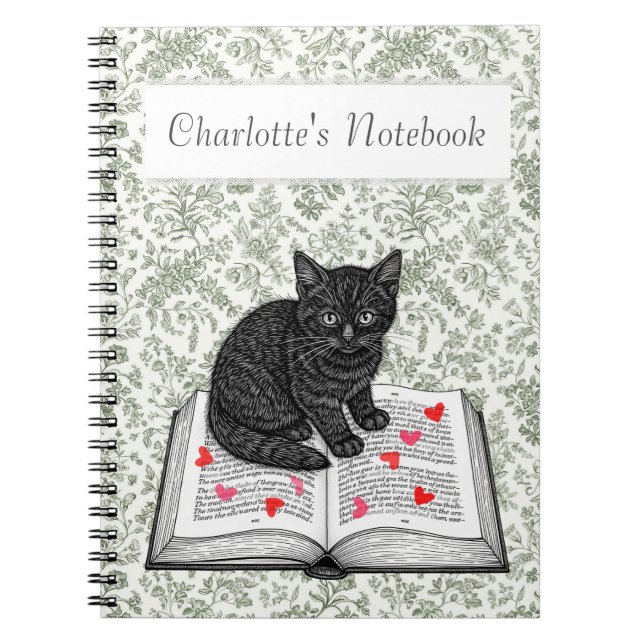 Caderno Espiral Gatinho Gato Negro Bonito com Gótico Whimsical (Frente)