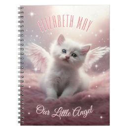 Caderno Espiral Gatinho Rosa Personalizado com Asas Anjos