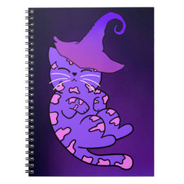 Caderno Espiral Gatinho roxo e bonito com chapéu de bruxa