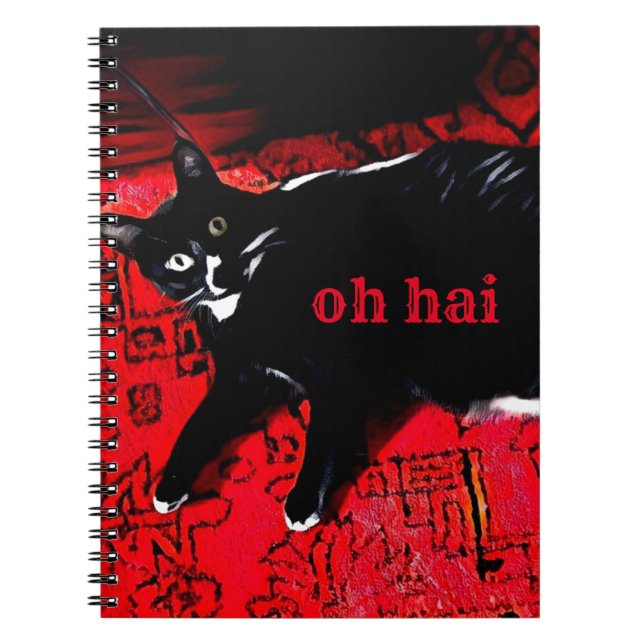 Caderno Espiral Gatinho Tuxedo no Red Rug (Frente)